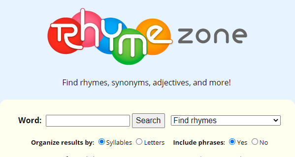 Rhymezone, a copywriting tool