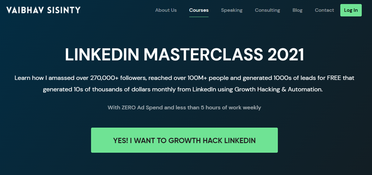 sales copy of Vaibhav sisinty's Linkedin masterclass