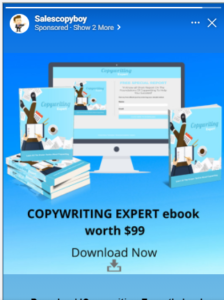 Facebook ad copy for copywriting ebook